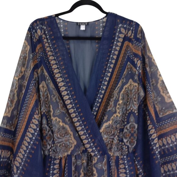 Venus Romper Womens Boho-Style Wrap Paisley Pattern Sheer Bell Sleeves Size XL - Picture 4 of 11